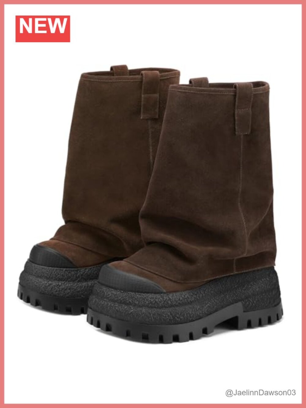Faux Suede Fold Over Slouch Boots Women Wide Calf Platform Chunky Heel Mid Calf